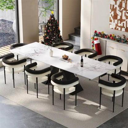 9 - Pieces Modern Minimalist 8 - Person Sintered Stone Extendable Dining Set