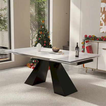 9 - Pieces Modern Minimalist 8 - Person Sintered Stone Extendable Dining Set