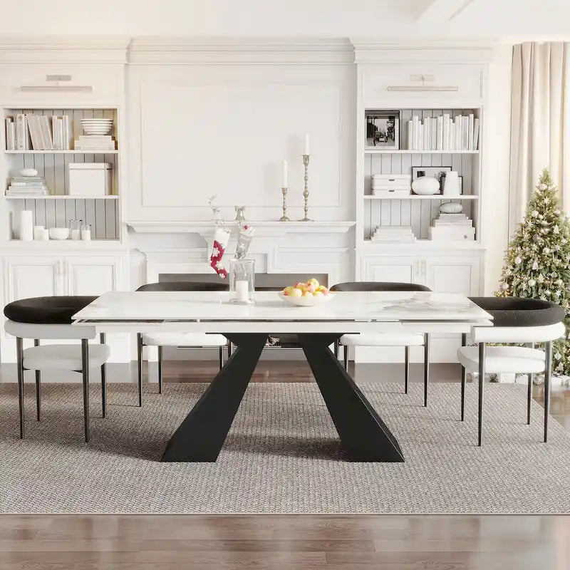9 - Pieces Modern Minimalist 8 - Person Sintered Stone Extendable Dining Set