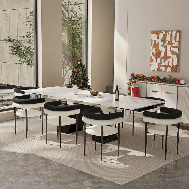 9 - Pieces Modern Minimalist 8 - Person Sintered Stone Extendable Dining Set