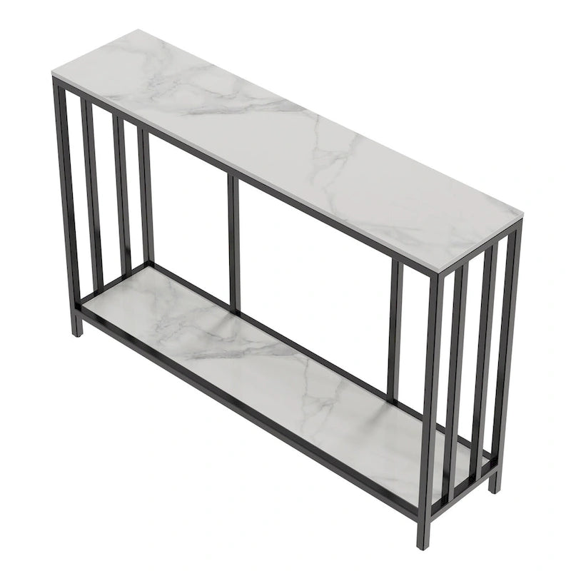 Marble Console Table 2 Tier with Metal Frame Sofa Storage Table - 47.2x11.8x30.7 inch