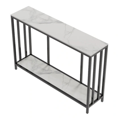 Marble Console Table 2 Tier with Metal Frame Sofa Storage Table - 47.2x11.8x30.7 inch