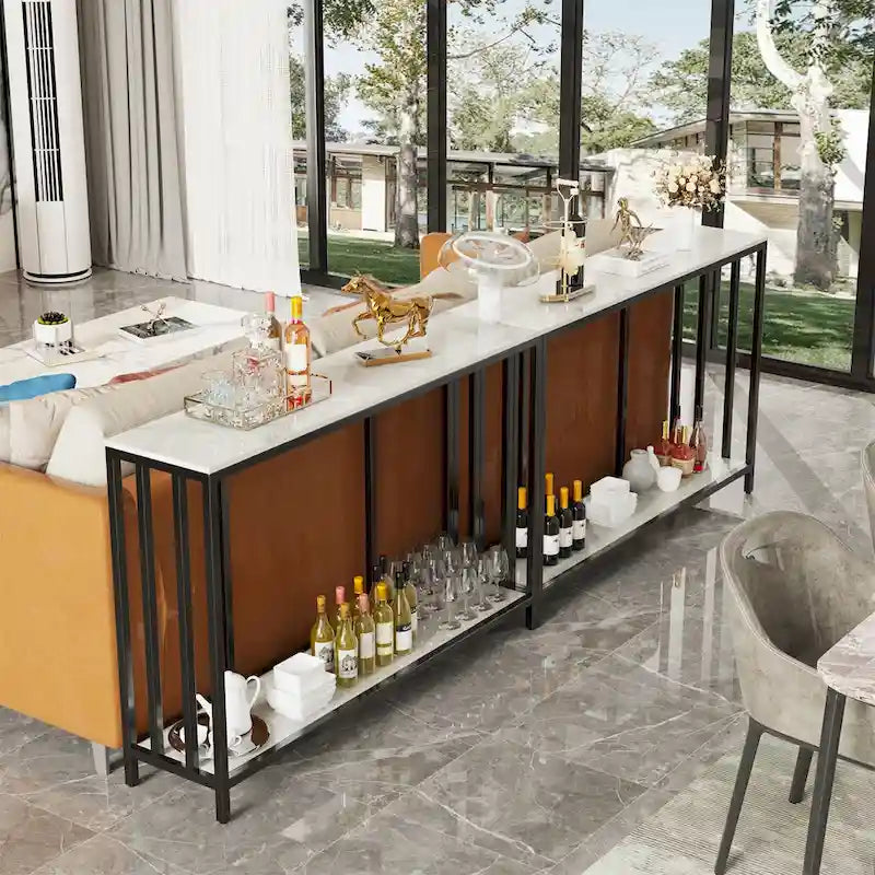 Marble Console Table 2 Tier with Metal Frame Sofa Storage Table - 47.2x11.8x30.7 inch