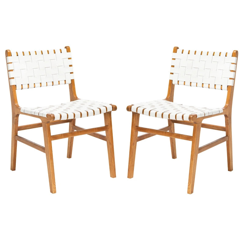 SAFAVIEH Hildred Woven Leather Dining Chair - Cognac / Natural - 20Wx22Dx33H