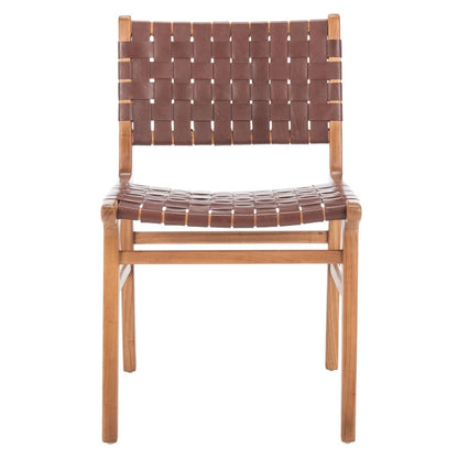 SAFAVIEH Hildred Woven Leather Dining Chair - Cognac / Natural - 20Wx22Dx33H