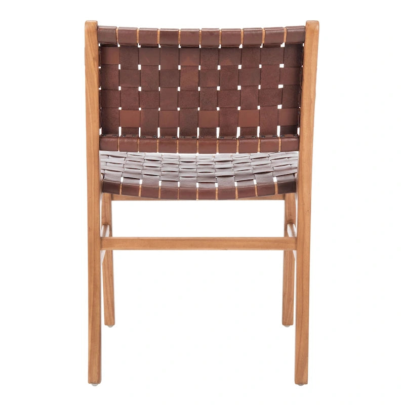 SAFAVIEH Hildred Woven Leather Dining Chair - Cognac / Natural - 20Wx22Dx33H