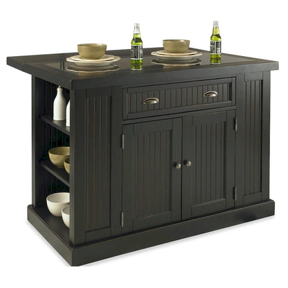 Nantucket Black Wood and Granite Inlay Kitchen Island