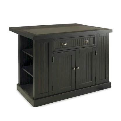 Nantucket Black Wood and Granite Inlay Kitchen Island