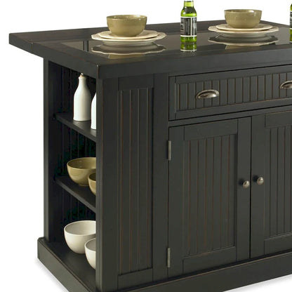 Nantucket Black Wood and Granite Inlay Kitchen Island