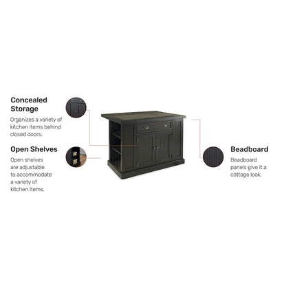 Nantucket Black Wood and Granite Inlay Kitchen Island