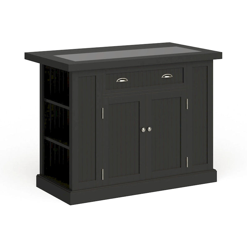 Nantucket Black Wood and Granite Inlay Kitchen Island
