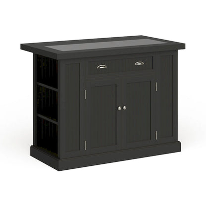 Nantucket Black Wood and Granite Inlay Kitchen Island