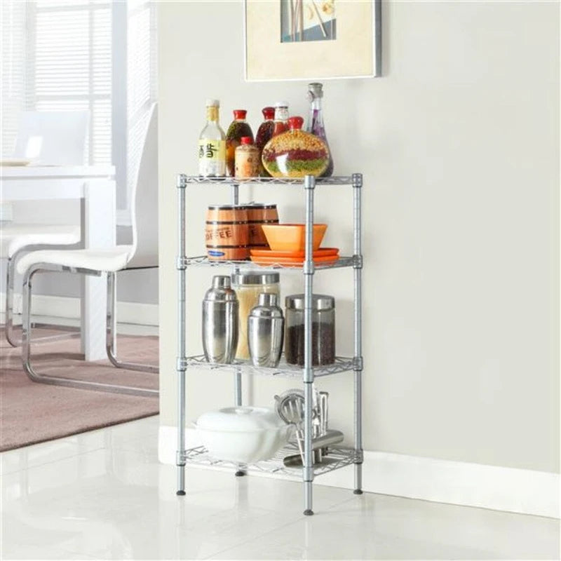 Rectangle Carbon Steel Metal Assembly 4-Shelf Storage Rack Silver Grey - 13.77 x 9.84 x 31.5