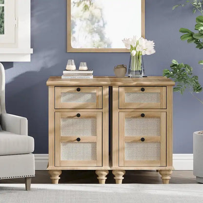 WAMPAT Farmhouse End Table with Charging Station, Wood Sofa Side Table