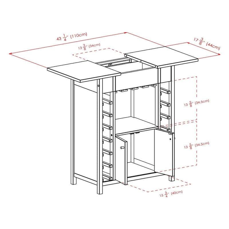 Wine Cabinet, Expandable Top, Espresso - 29.92 x 17.32 x 37.01 inches