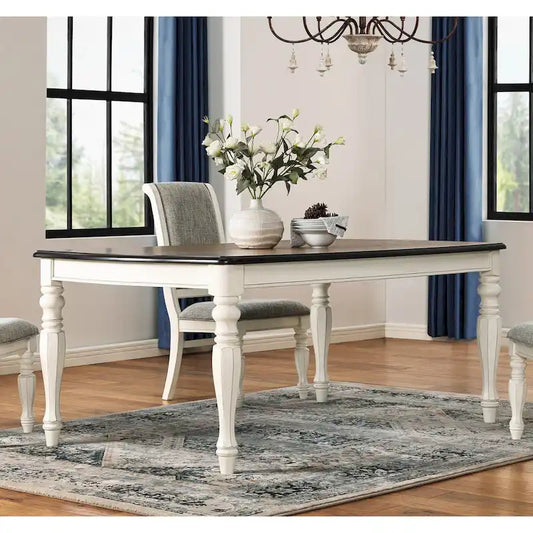 Roundhill Furniture Belleza French Country Dining Table, Antique White and Weathered Oak Finish