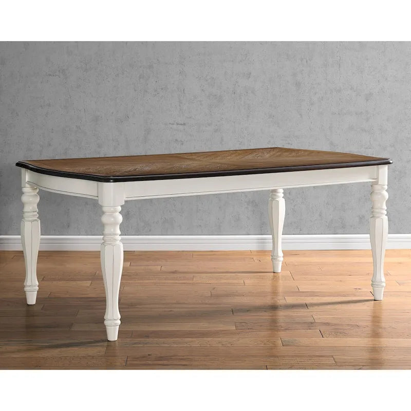 Roundhill Furniture Belleza French Country Dining Table, Antique White and Weathered Oak Finish