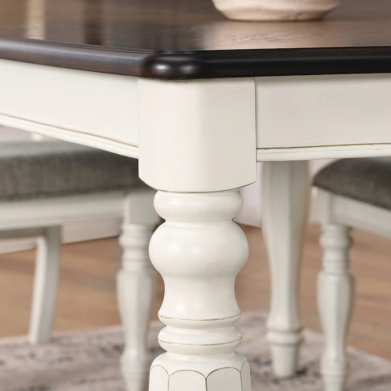 Roundhill Furniture Belleza French Country Dining Table, Antique White and Weathered Oak Finish