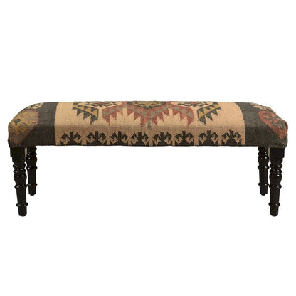 47 Multicolored Southwestern Style Rectangular Bench with Wooden Legs