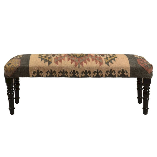 47 Multicolored Southwestern Style Rectangular Bench with Wooden Legs