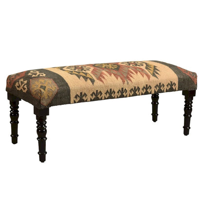 47 Multicolored Southwestern Style Rectangular Bench with Wooden Legs