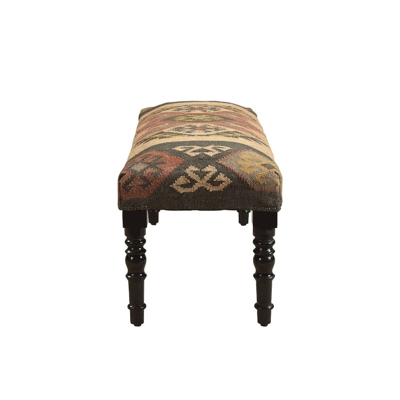 47 Multicolored Southwestern Style Rectangular Bench with Wooden Legs