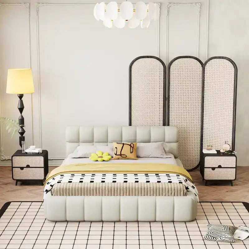 Queen Size Platform Bed Frame with Thick Fabric