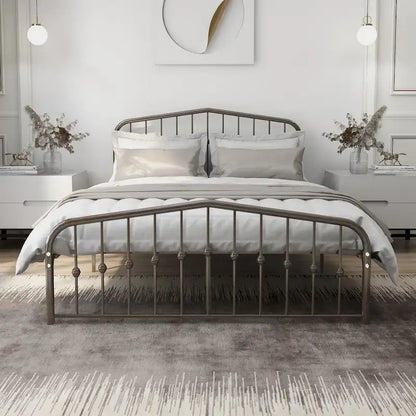 Alazyhome Platform Metal Bed Frame with Headboard, Iron Slat Support