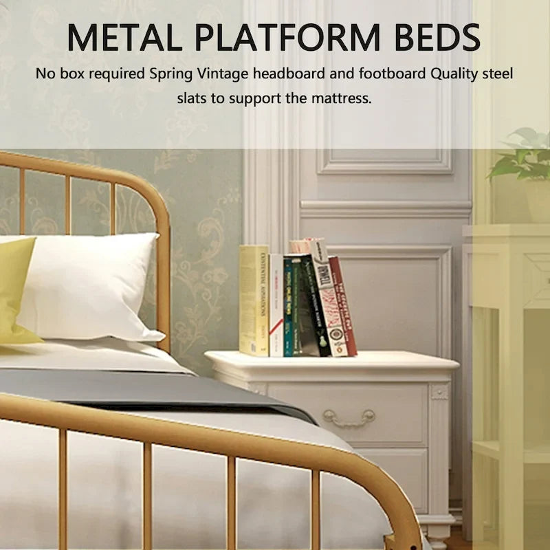 Alazyhome Platform Metal Bed Frame with Headboard, Iron Slat Support