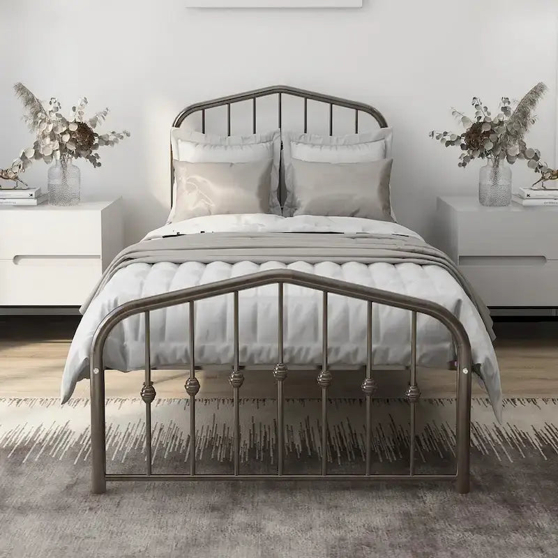 Alazyhome Platform Metal Bed Frame with Headboard, Iron Slat Support