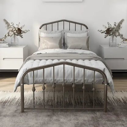 Alazyhome Platform Metal Bed Frame with Headboard, Iron Slat Support