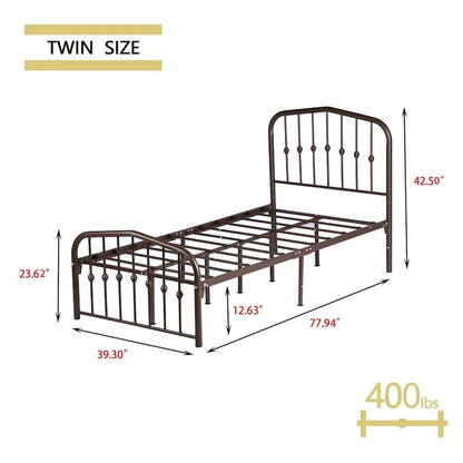 Alazyhome Platform Metal Bed Frame with Headboard, Iron Slat Support