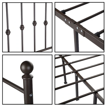 Alazyhome Platform Metal Bed Frame with Headboard, Iron Slat Support