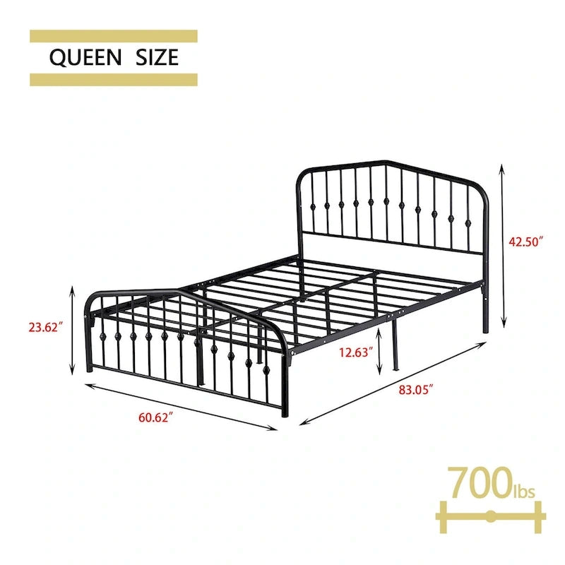Alazyhome Platform Metal Bed Frame with Headboard, Iron Slat Support