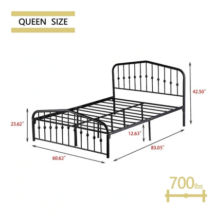 Alazyhome Platform Metal Bed Frame with Headboard, Iron Slat Support