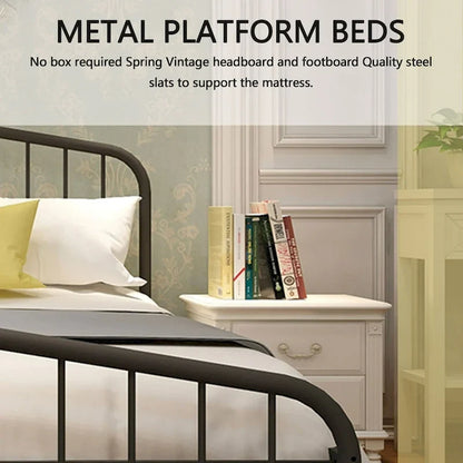 Alazyhome Platform Metal Bed Frame with Headboard, Iron Slat Support