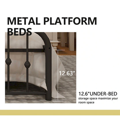 Alazyhome Platform Metal Bed Frame with Headboard, Iron Slat Support