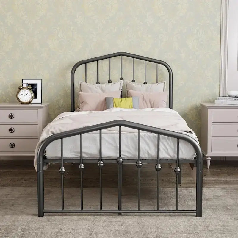 Alazyhome Platform Metal Bed Frame with Headboard, Iron Slat Support