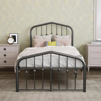Alazyhome Platform Metal Bed Frame with Headboard, Iron Slat Support