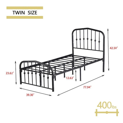 Alazyhome Platform Metal Bed Frame with Headboard, Iron Slat Support