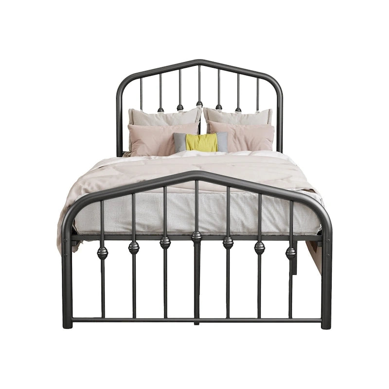 Alazyhome Platform Metal Bed Frame with Headboard, Iron Slat Support