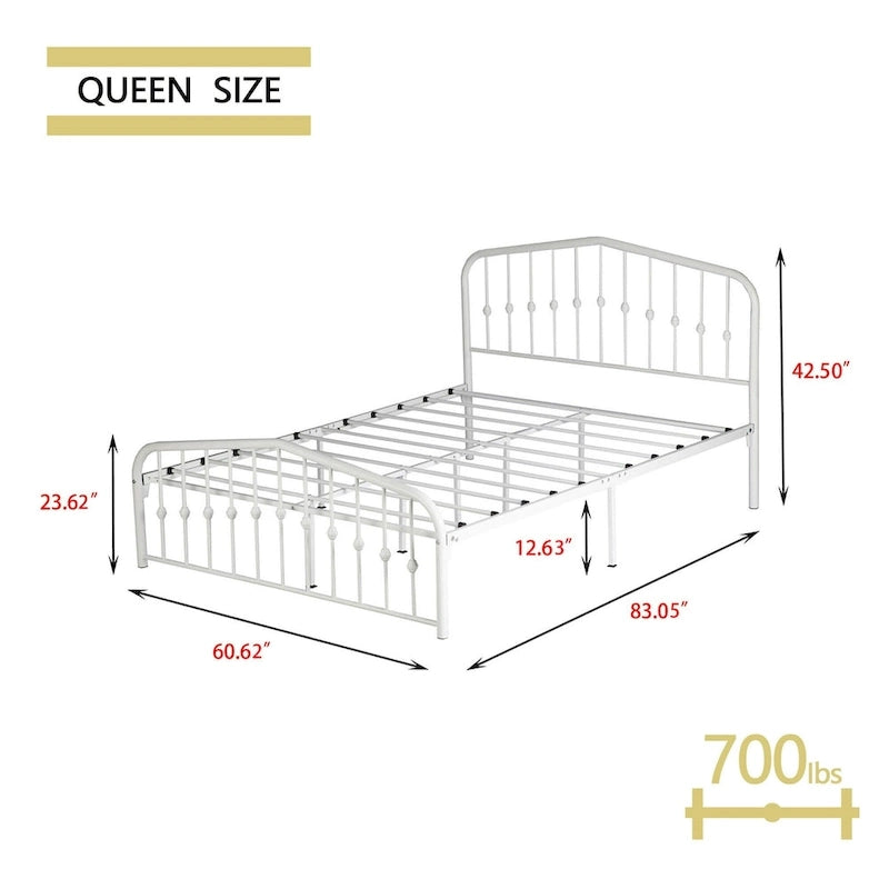 Alazyhome Platform Metal Bed Frame with Headboard, Iron Slat Support