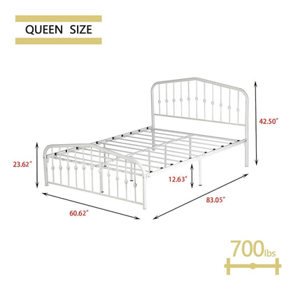 Alazyhome Platform Metal Bed Frame with Headboard, Iron Slat Support
