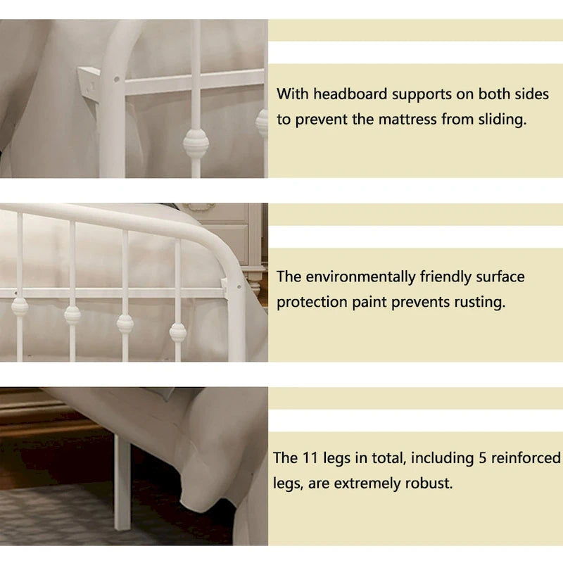 Alazyhome Platform Metal Bed Frame with Headboard, Iron Slat Support