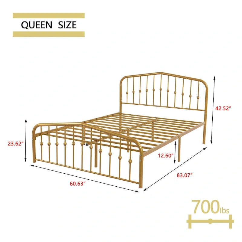 Alazyhome Platform Metal Bed Frame with Headboard, Iron Slat Support