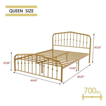 Alazyhome Platform Metal Bed Frame with Headboard, Iron Slat Support