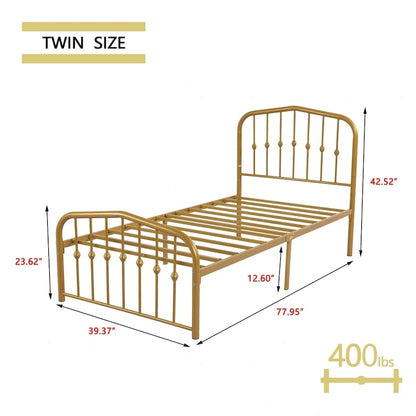 Alazyhome Platform Metal Bed Frame with Headboard, Iron Slat Support