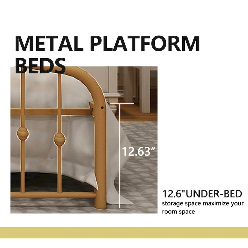 Alazyhome Platform Metal Bed Frame with Headboard, Iron Slat Support