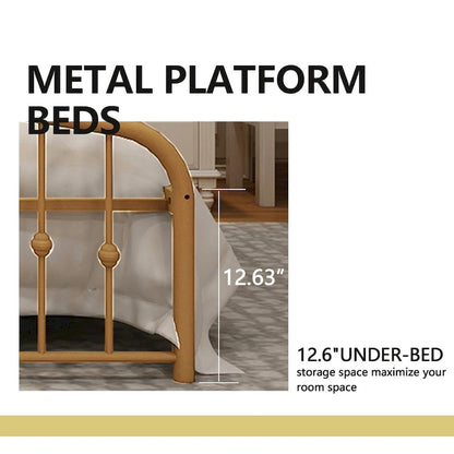 Alazyhome Platform Metal Bed Frame with Headboard, Iron Slat Support