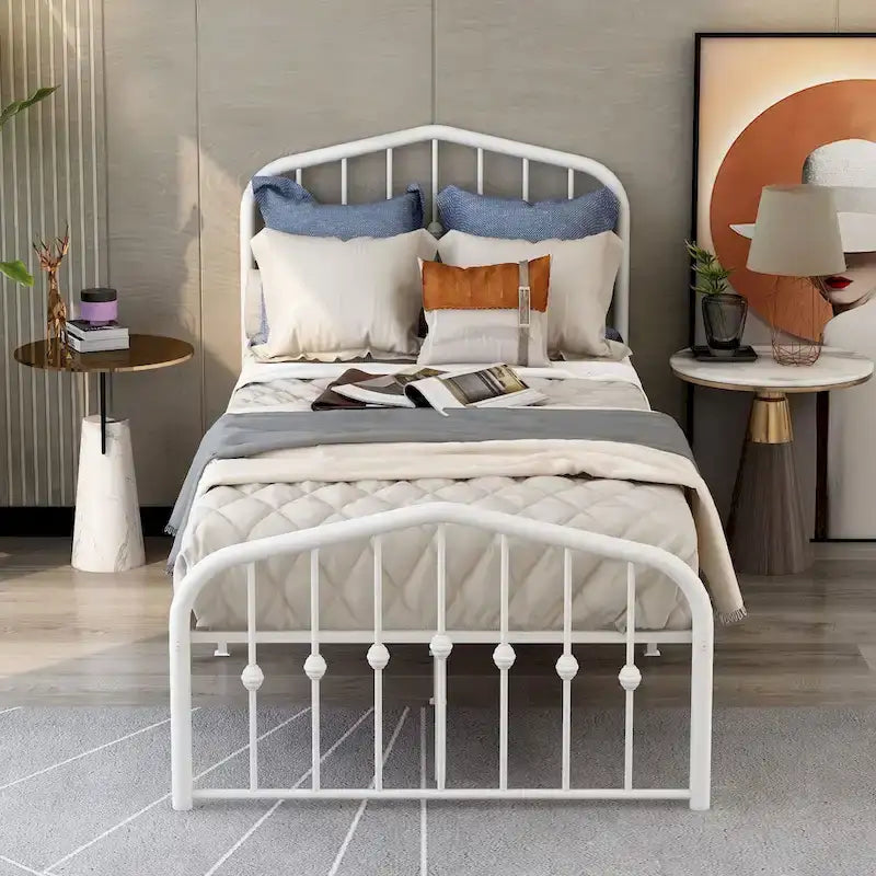 Alazyhome Platform Metal Bed Frame with Headboard, Iron Slat Support